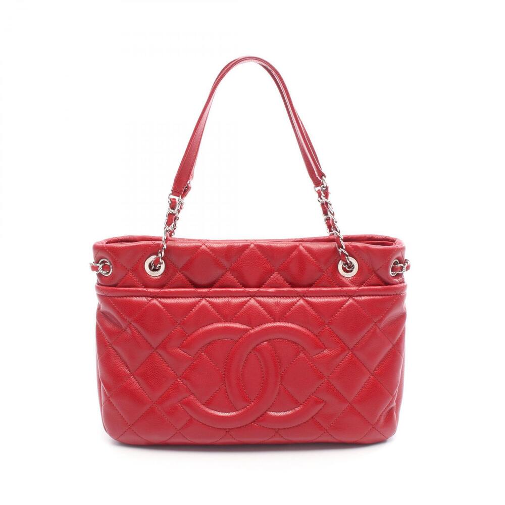 Chanel Matelasse Coco Mark Tote Bag Leather Red